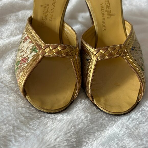 Joseph Salon Shoes Womens Size 6 Gold Tapestry VTG Dainty Feminine Open Toe - Picture 3 of 8